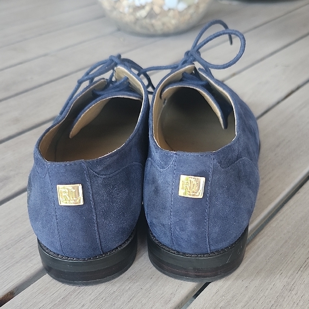 Lauren Ralph Lauren Navy Suede Lace-Up Moccasins - Classic Cap-Toe - Picture 3 of 13